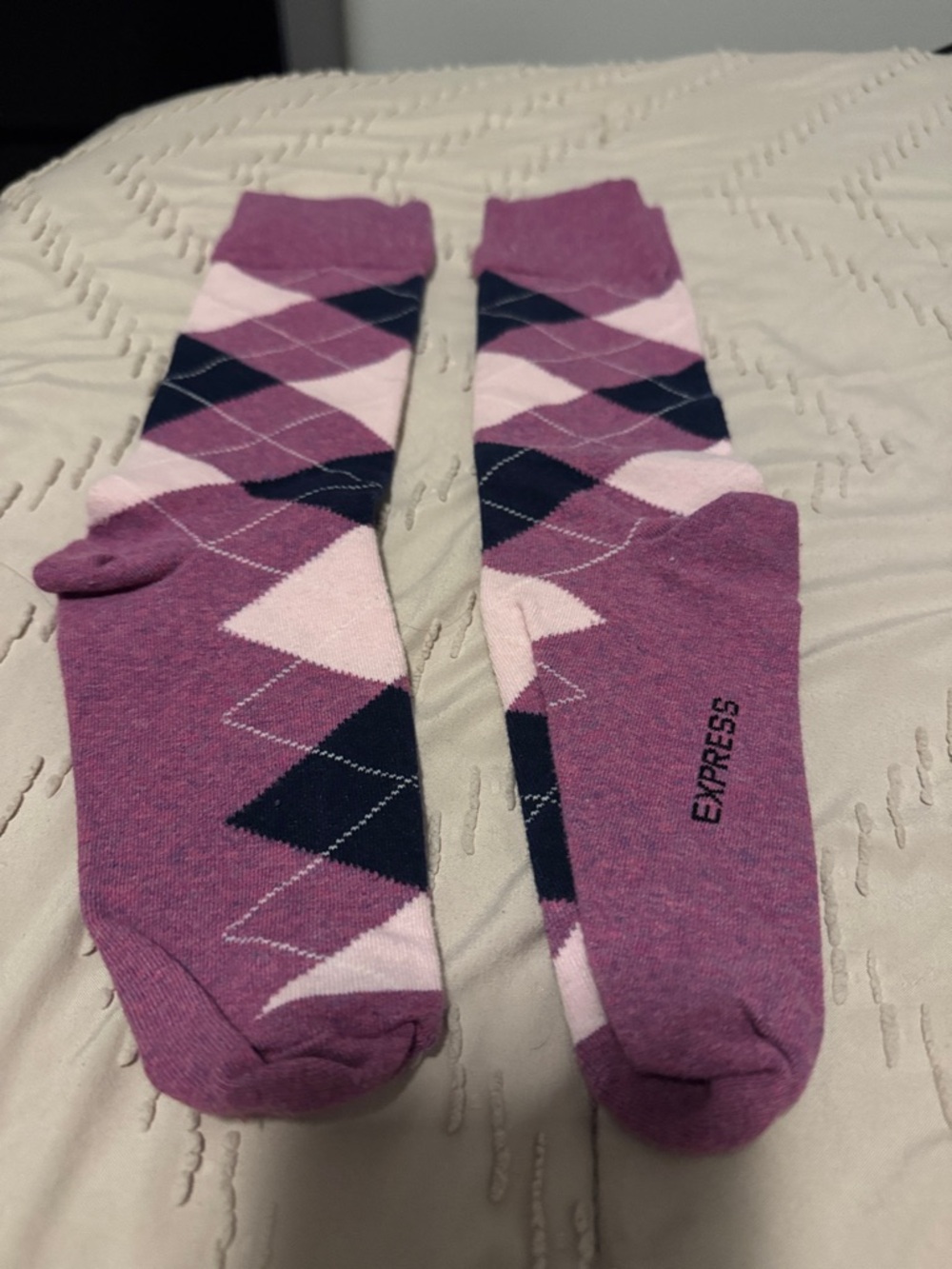 Express Men's Purple and Light Pink Argyle Dress Socks